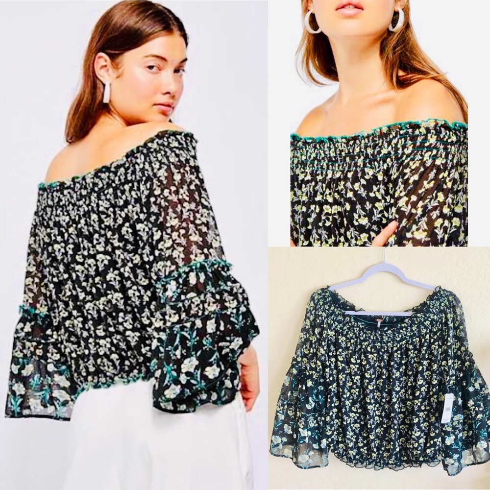 Free People Boho Rose Valley Off Shoulder Top XS-med